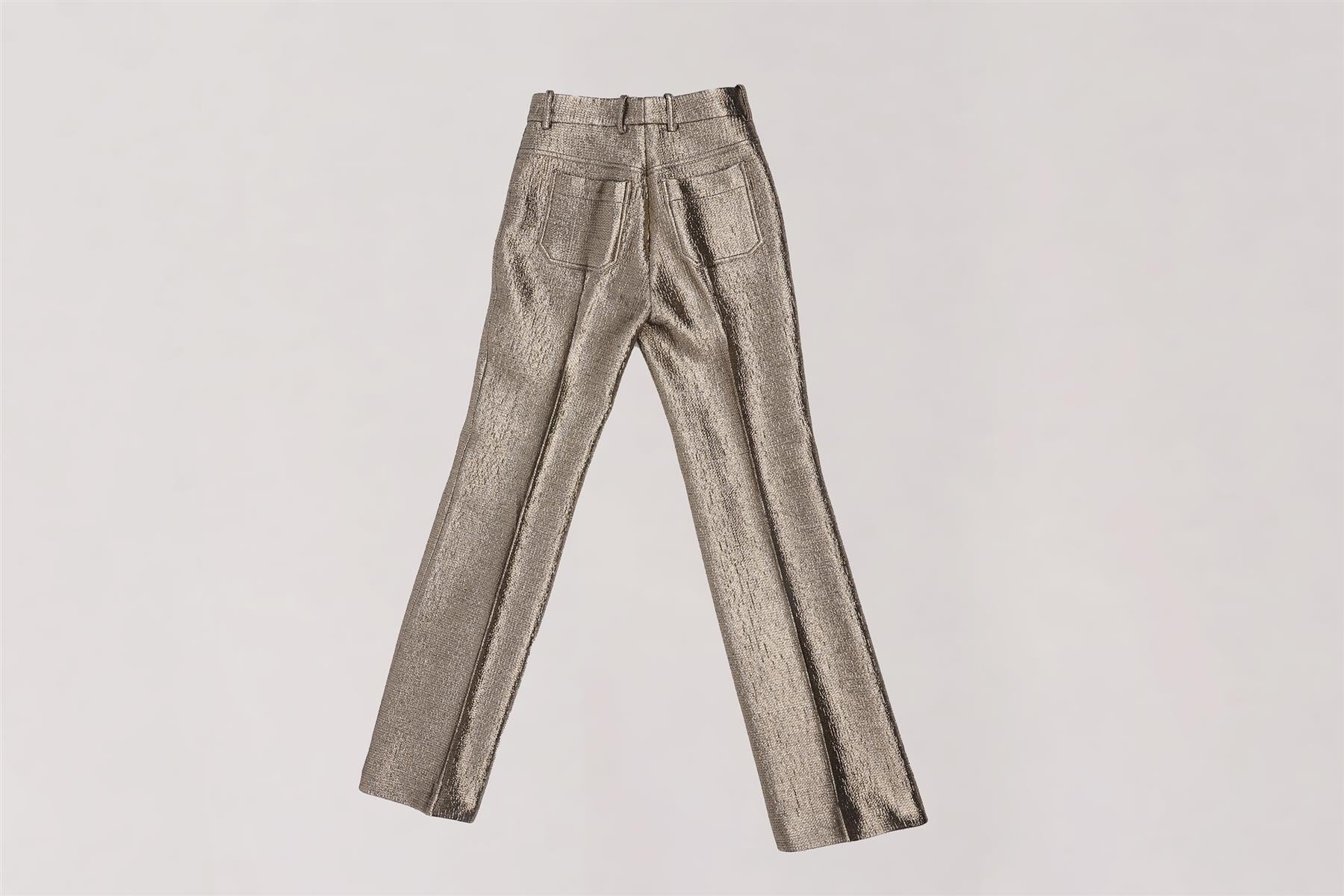ROBERTO CAVALLI GOLD WOOL FLARED PANTS IT 38 UK 6 - Image 4