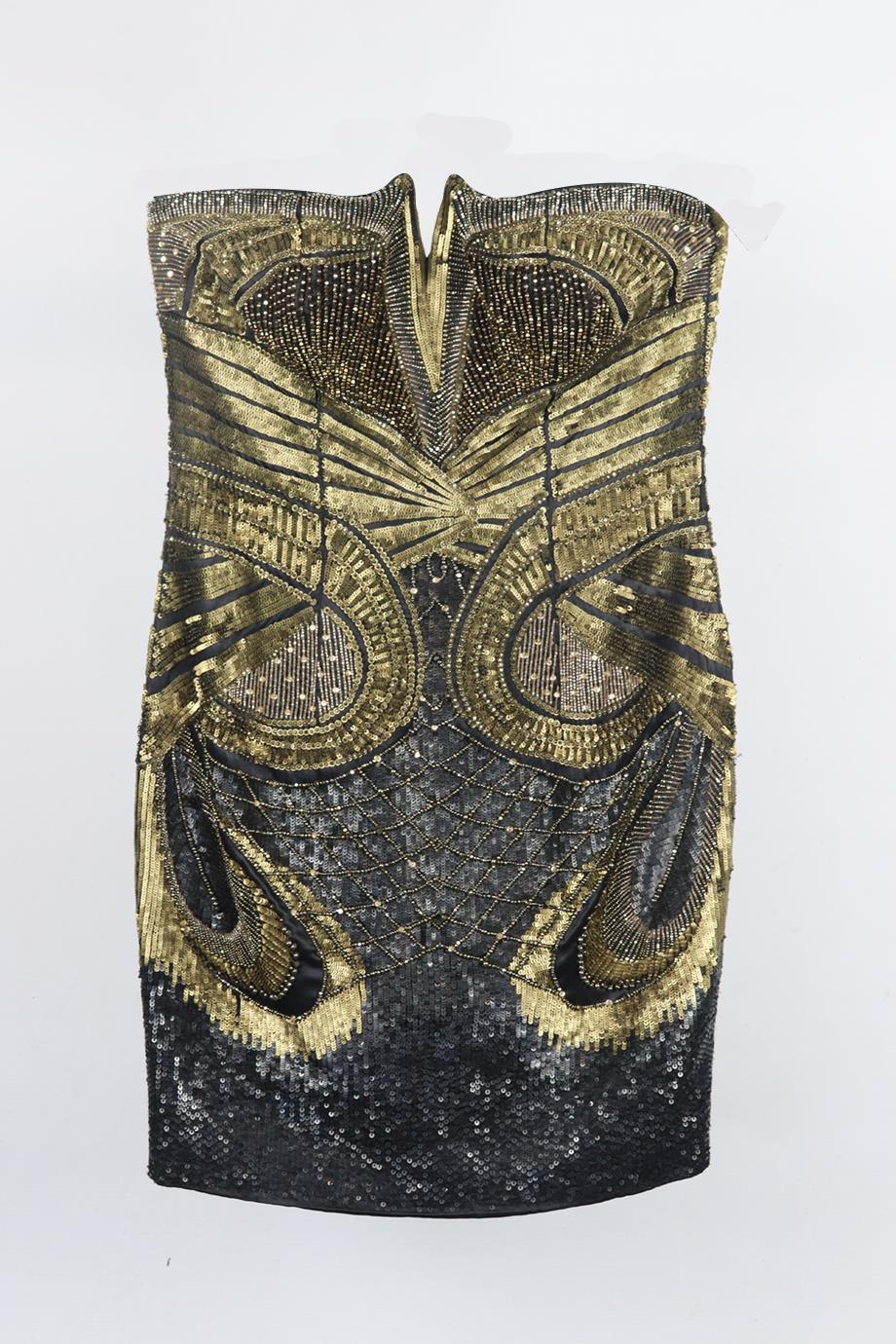 ROBERTO CAVALLI STRAPLESS SEQUINED SATIN MINI DRESS IT 38 UK 6 - Image 2