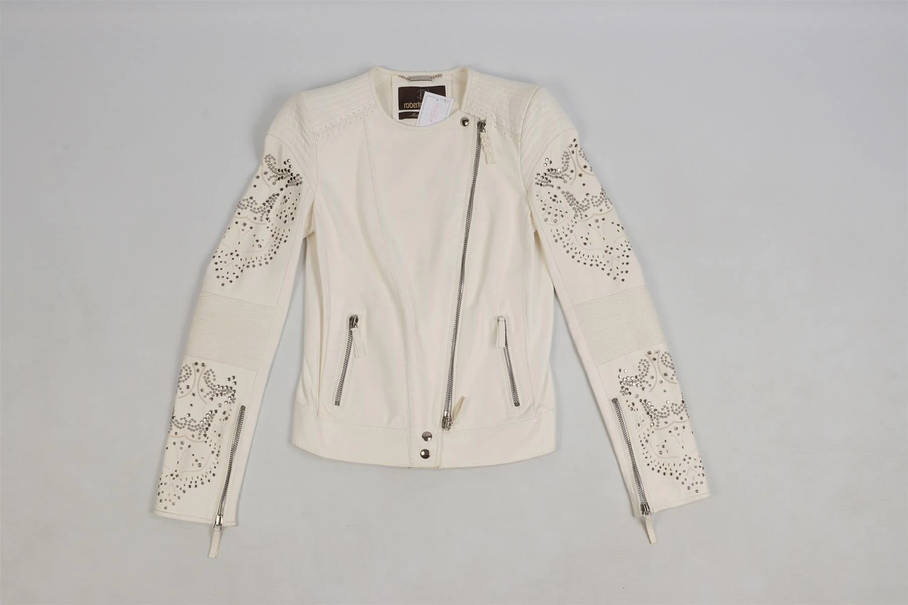 ROBERTO CAVALLI WHITE LEATHER JACKET IT 38 UK 6 - Image 2