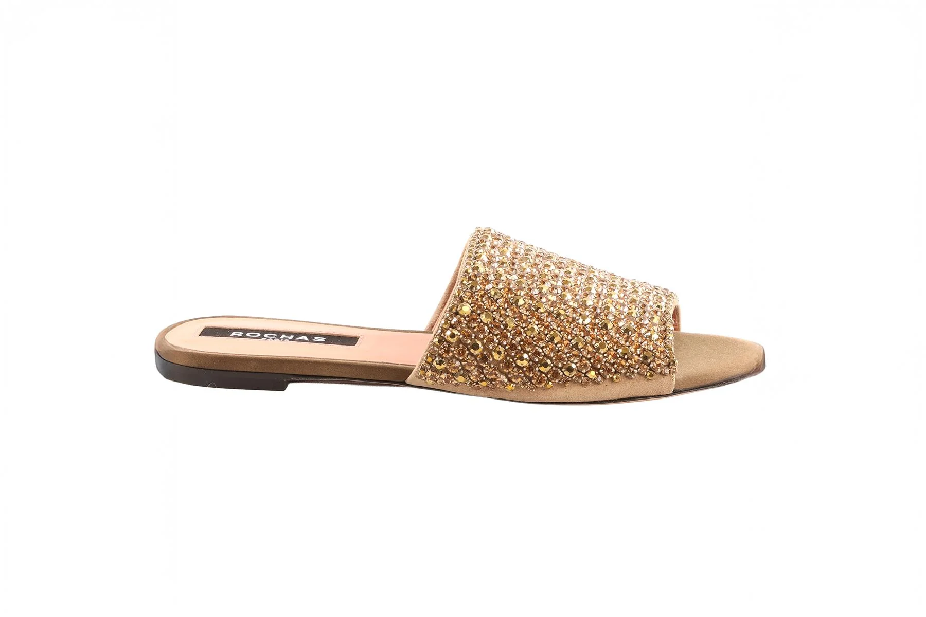 ROCHAS GOLD CRYSTAL AND SATIN SANDALS EU 37.5 UK 4.5 - Image 2