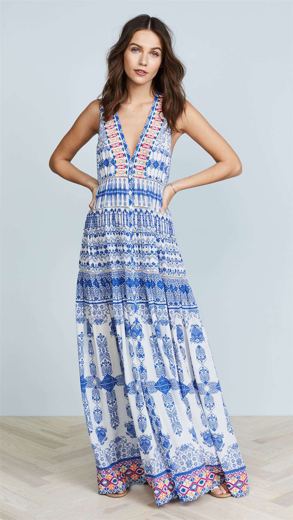 ROCOCO SAND IONIC PRINTED MAXI DRESS XSMALL