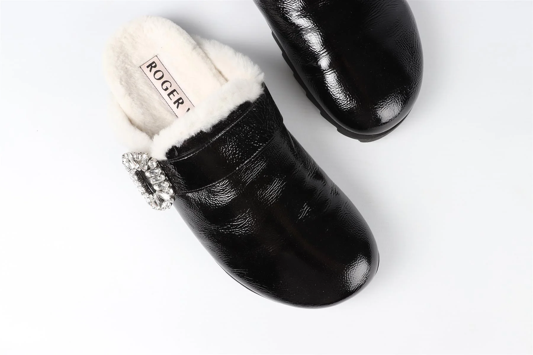 ROGER VIVIER BLACK CRYSTAL AND PATENT LEATHER SLIPPERS EU 40 UK 7 US 10 - Image 4