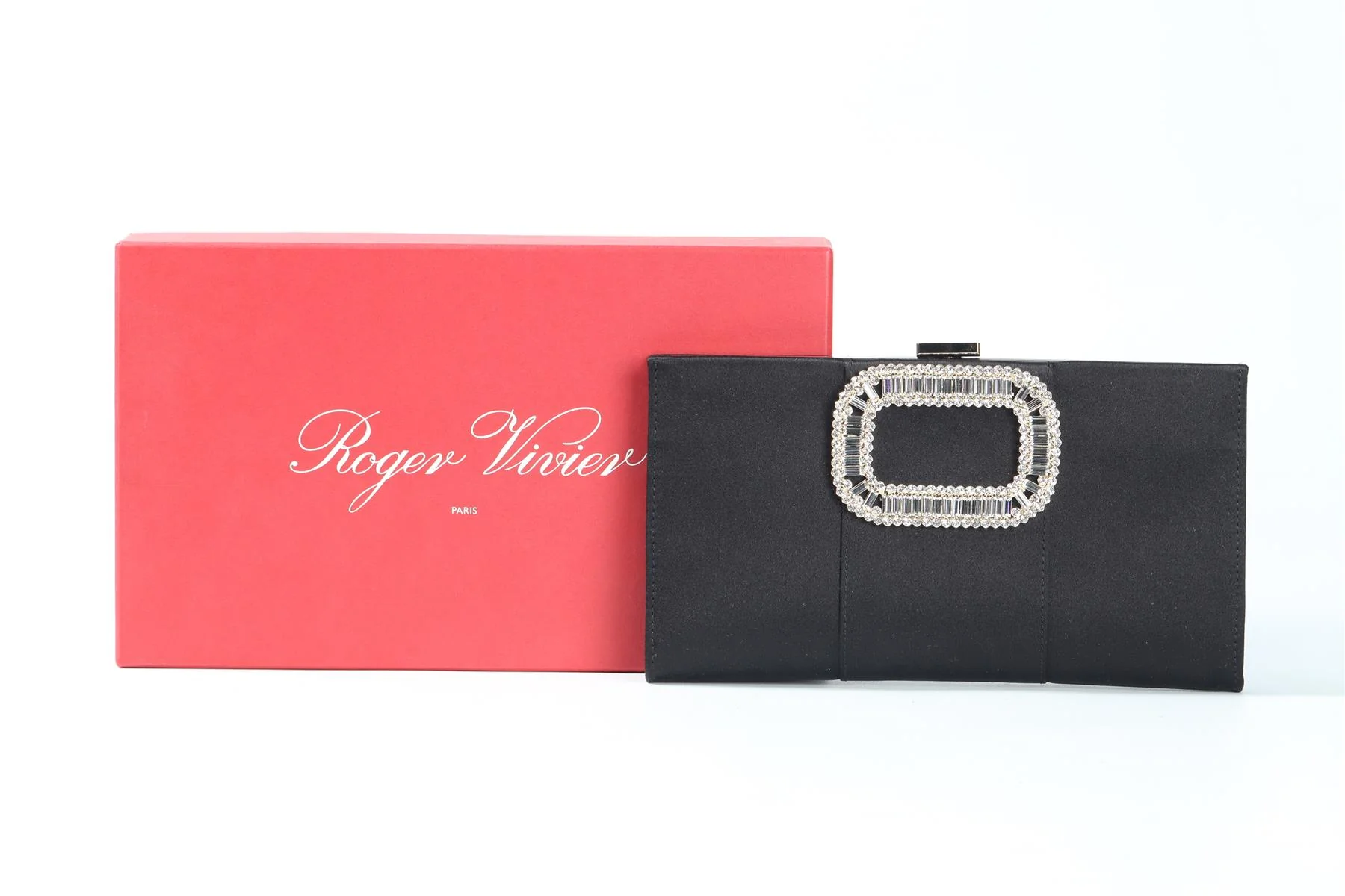 ROGER VIVIER BLACK PILGRIM MINI CRYSTAL AND SATIN CLUTCH - Image 10