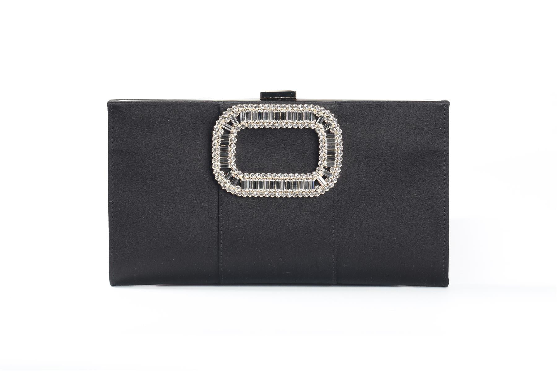 ROGER VIVIER BLACK PILGRIM MINI CRYSTAL AND SATIN CLUTCH - Image 2