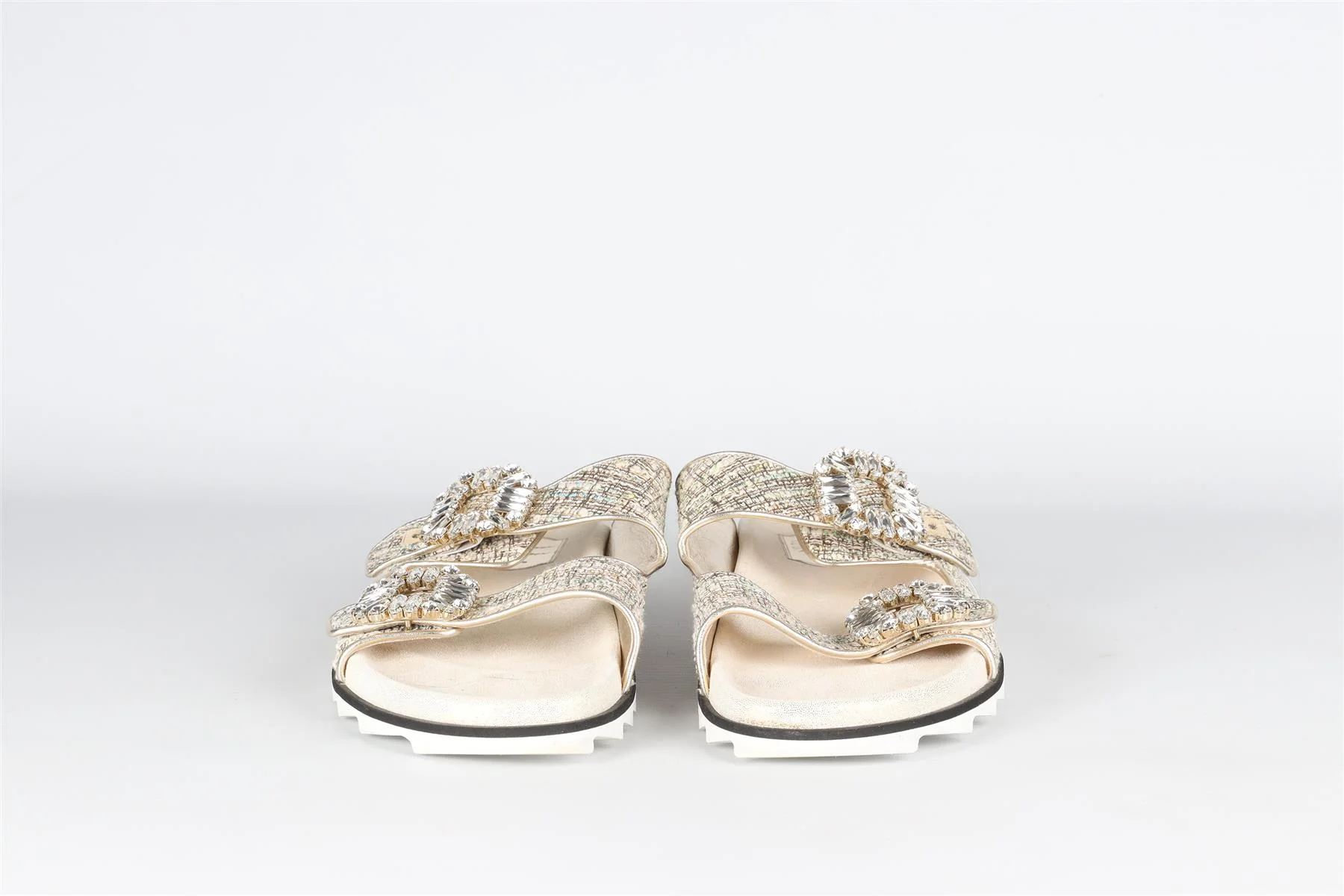 ROGER VIVIER GOLD CRYSTAL AND TWEED SANDALS EU 40 UK 7 US 10 - Image 3