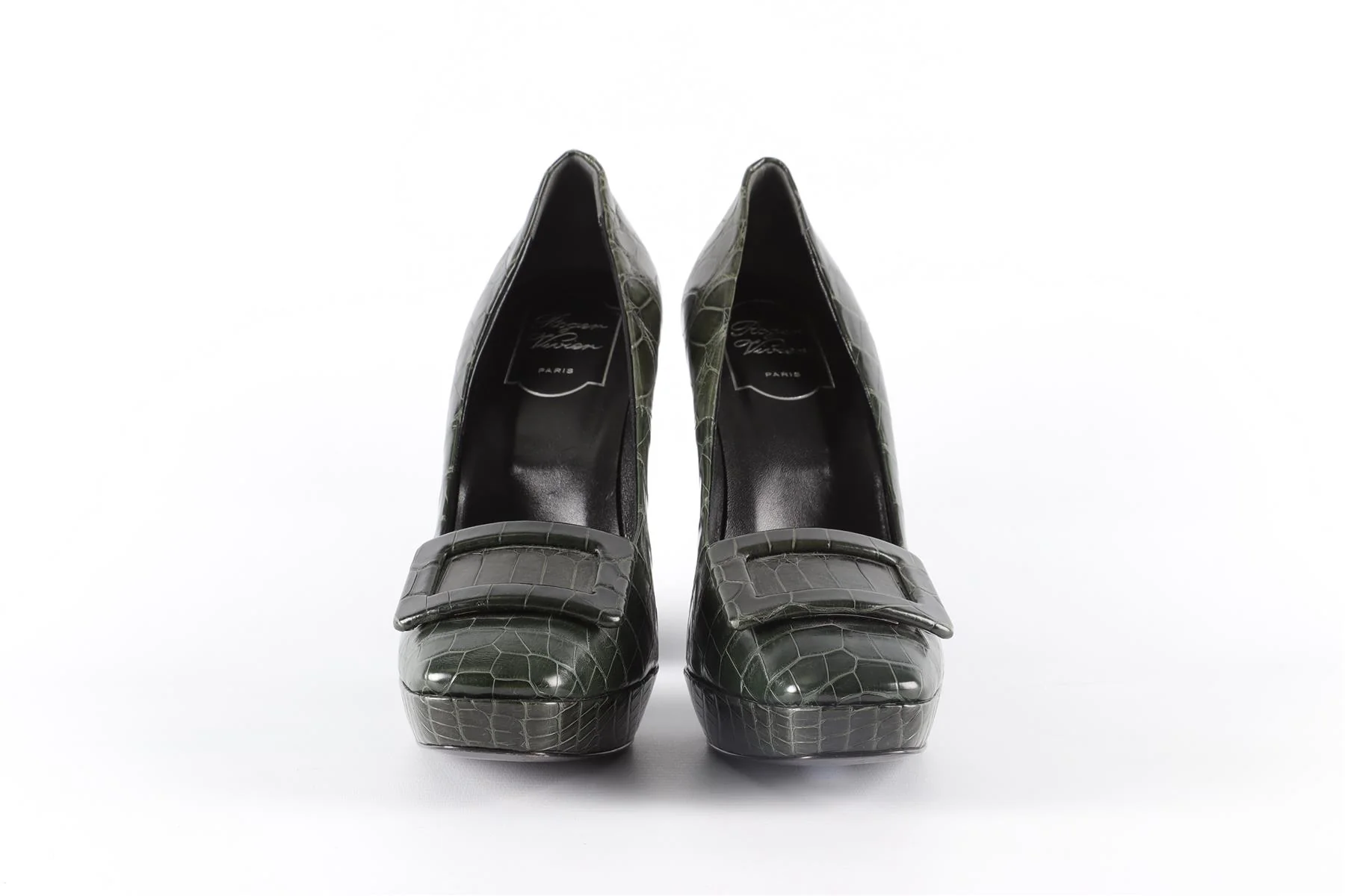 ROGER VIVIER GREEN LEATHER PLATFORM PUMPS EU 38.5 UK 5.5 US 8.5 - Image 3