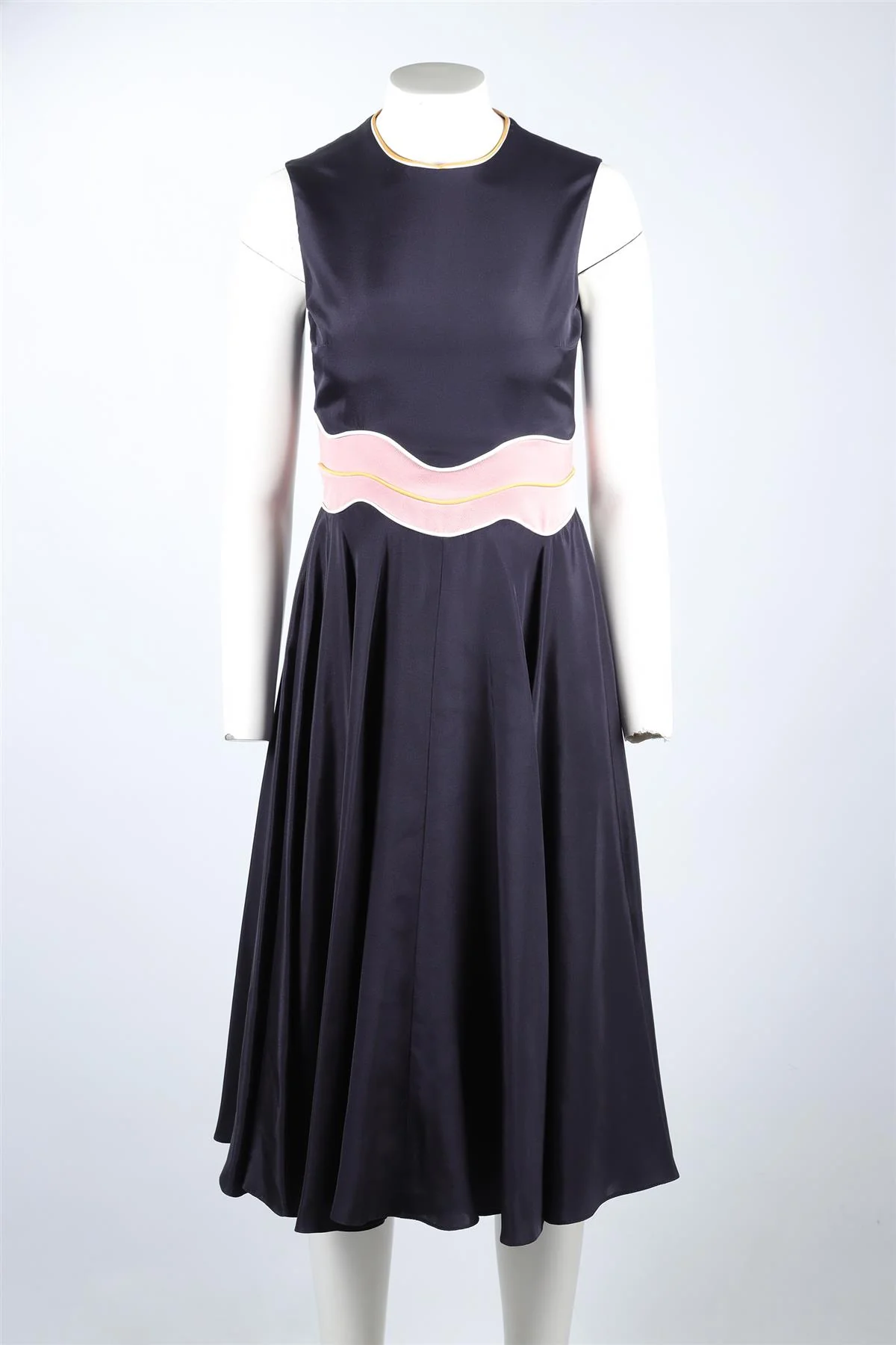 ROKSANDRA NAVY SILK MIDI DRESS UK 8 - Image 2