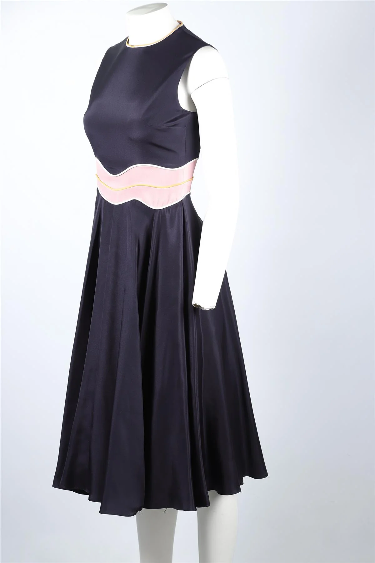 ROKSANDRA NAVY SILK MIDI DRESS UK 8 - Image 3
