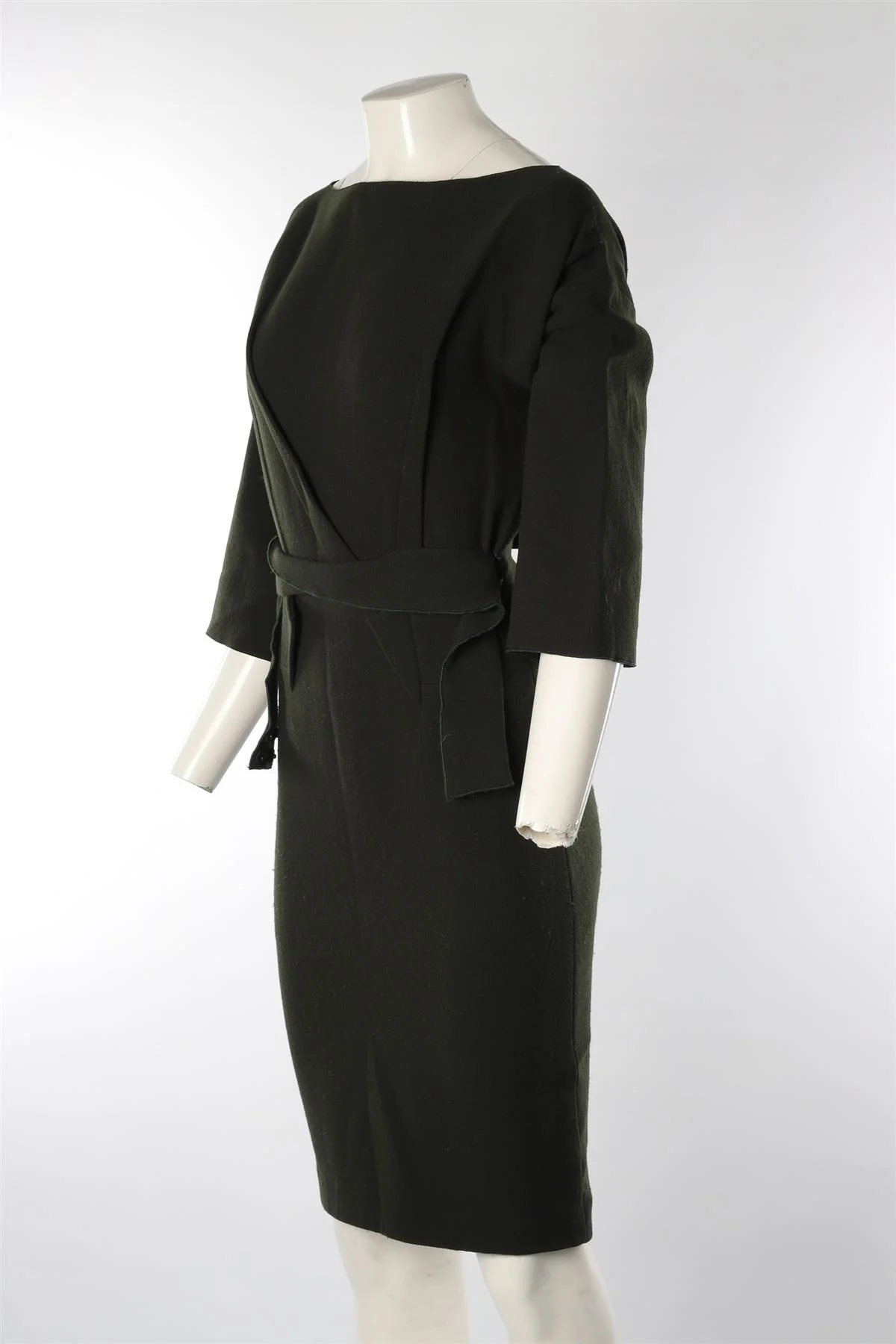 ROLAND MOURET GREEN WOOL MIDI DRESS UK 10 - Image 3