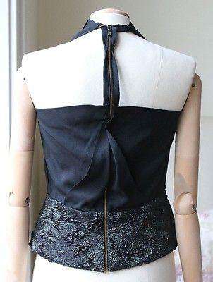 ROLAND MOURET METALLIC MATELASSE-PANELED CREPE TOP UK 8 - Image 6