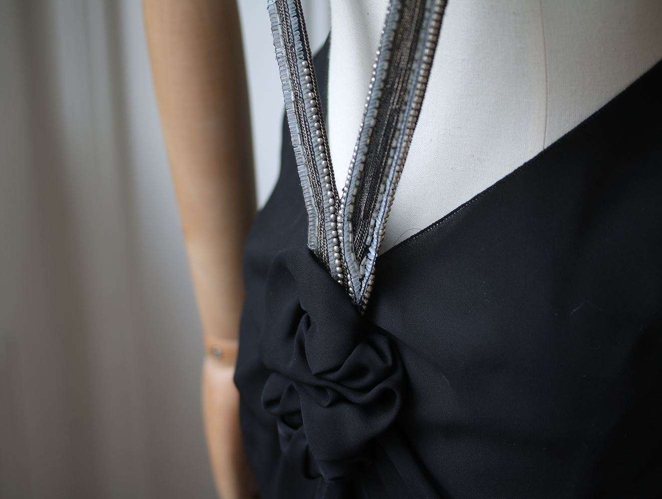 ROLAND MOURET ROSETTE HALTER-NECK SILK EMBELLISHED GOWN UK 8 - Image 7