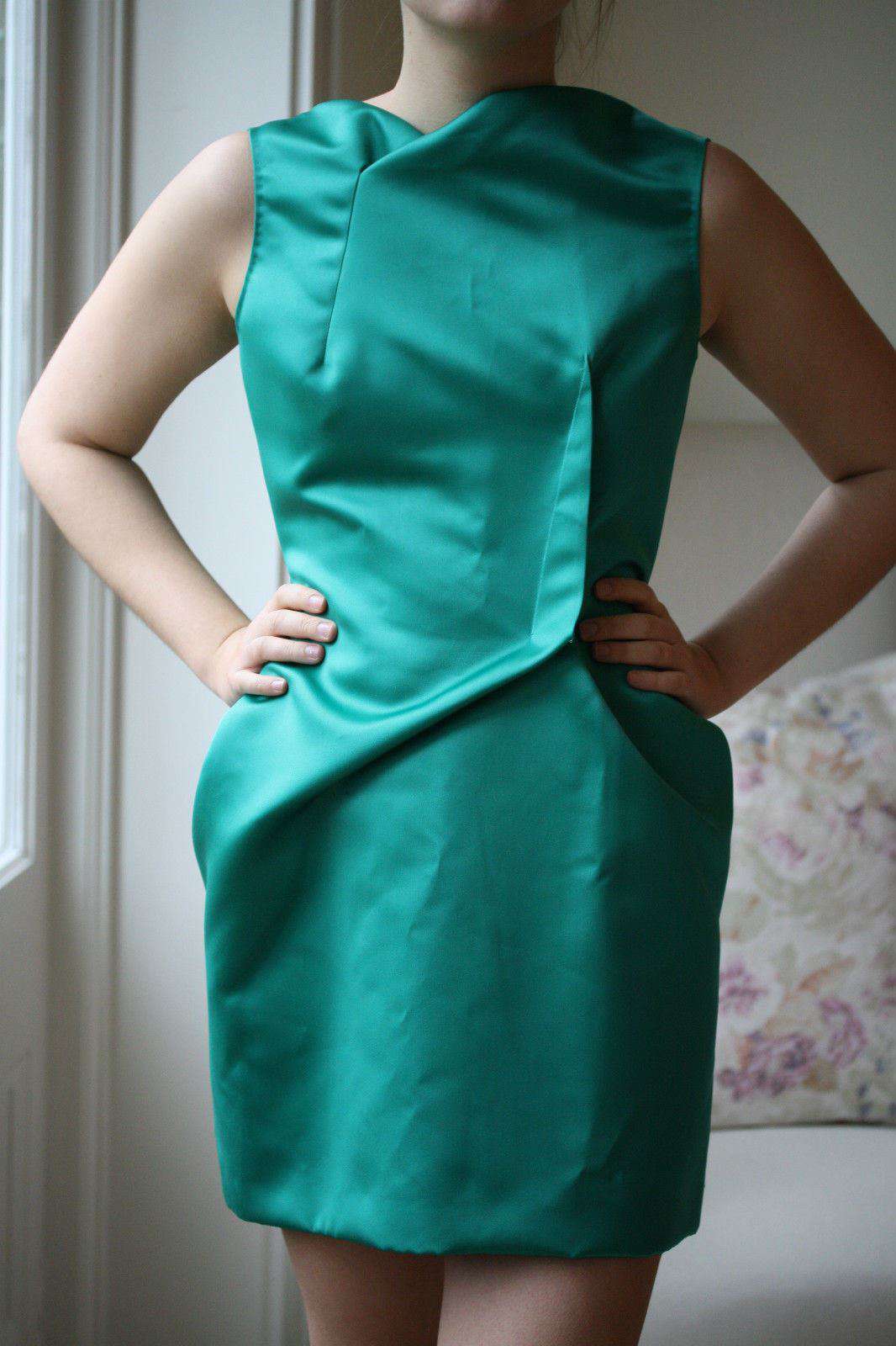 ROLAND MOURET ZONDA JADE GREEN SATIN DRESS IT 44 UK 10/12 - Image 6