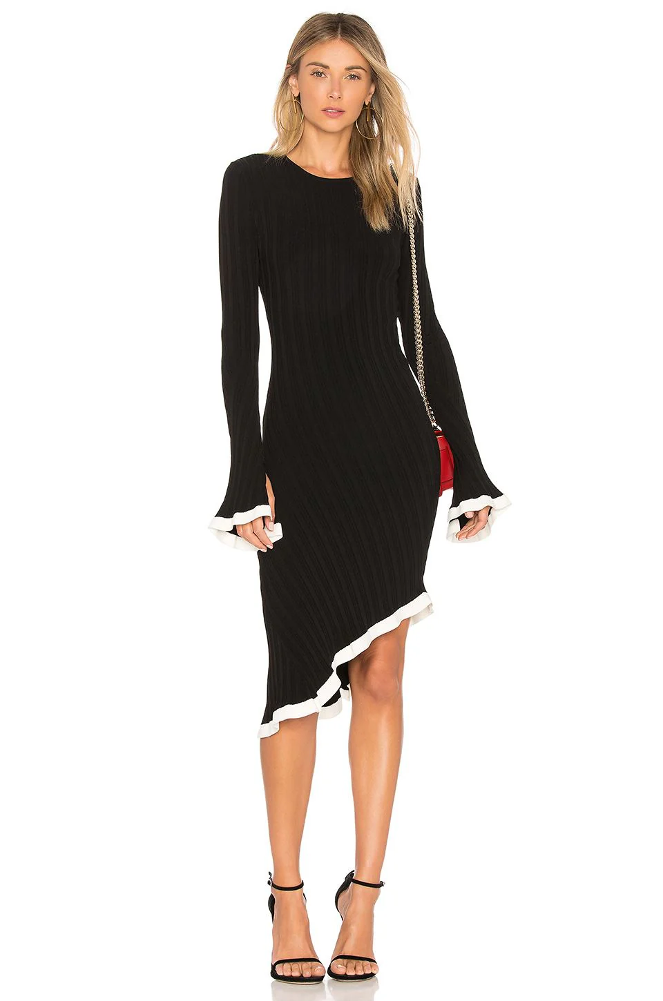 RONNY KOBO DAFNE CONTRAST RUFFLE RIB DRESS LARGE - Image 7