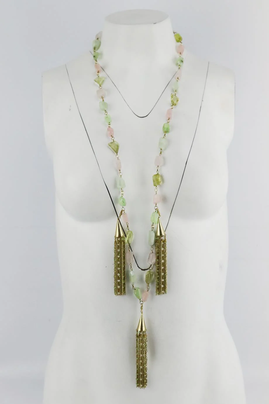 ROSANTICA TASSELED GOLD TONE BEAD NECKLACE - Image 2