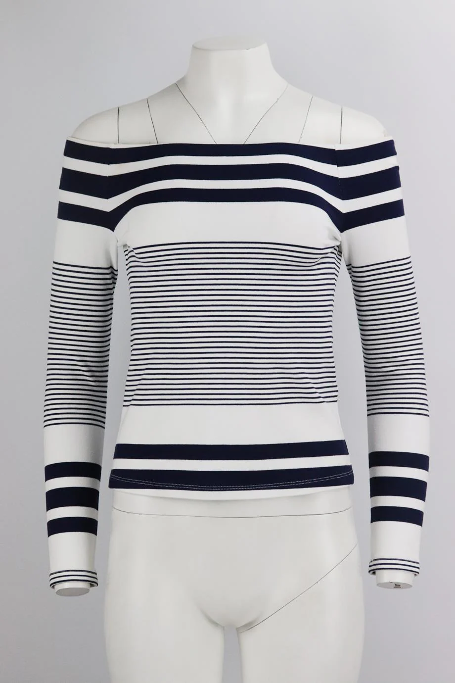 ROSETTA GETTY OFF THE SHOULDER STRIPED STRETCH JERSEY TOP SMALL - Image 2