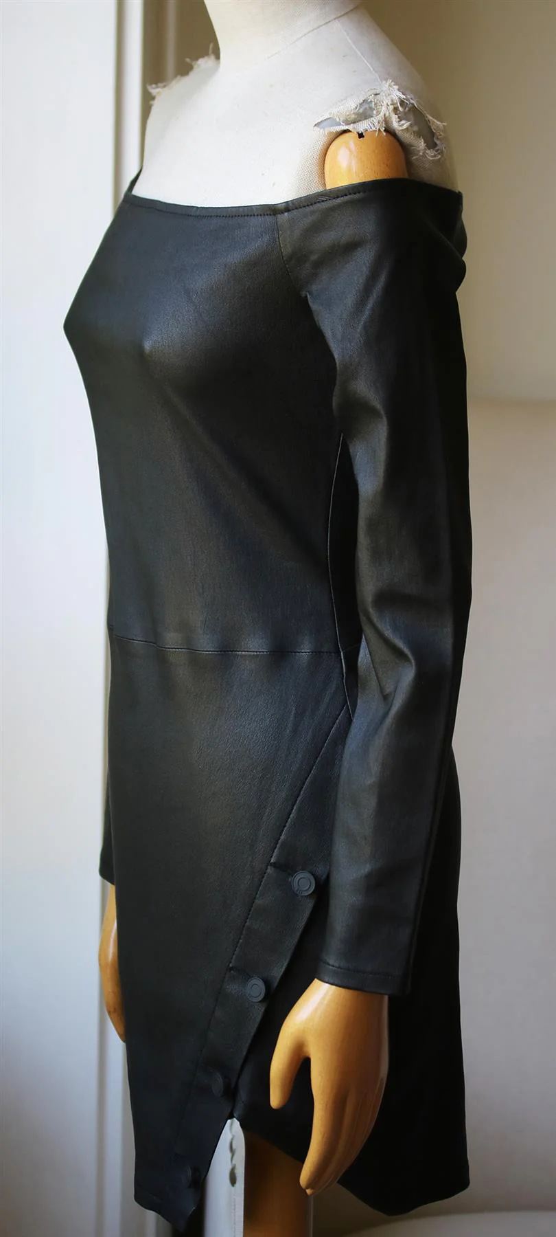 RTA ELECTRA OFF THE SHOULDER STRETCH LEATHER MINI DRESS US 8 UK 12 - Image 3