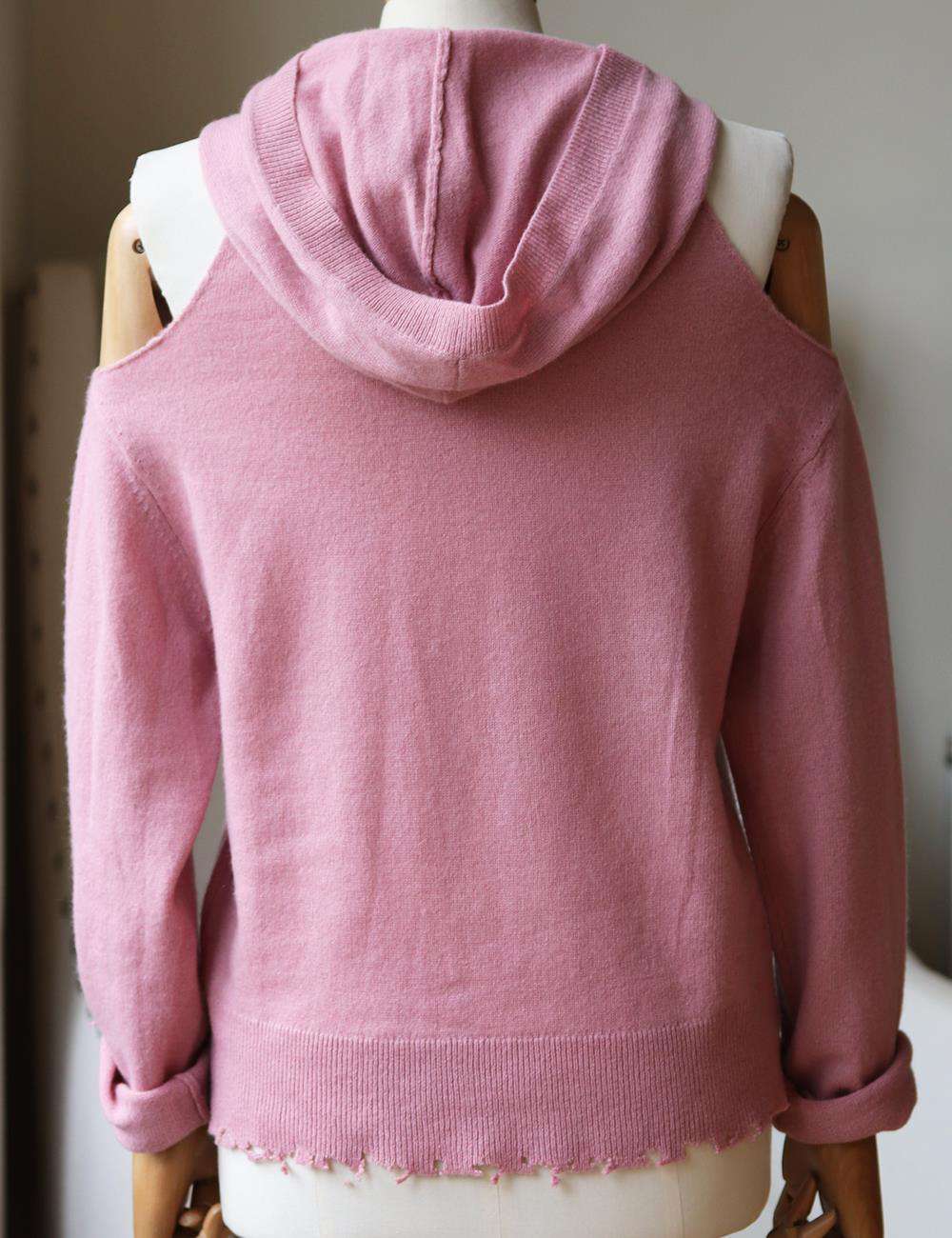 RTA JUNO COLD SHOULDER DISTRESSED CASHMERE HOODIE XSMALL - Image 4