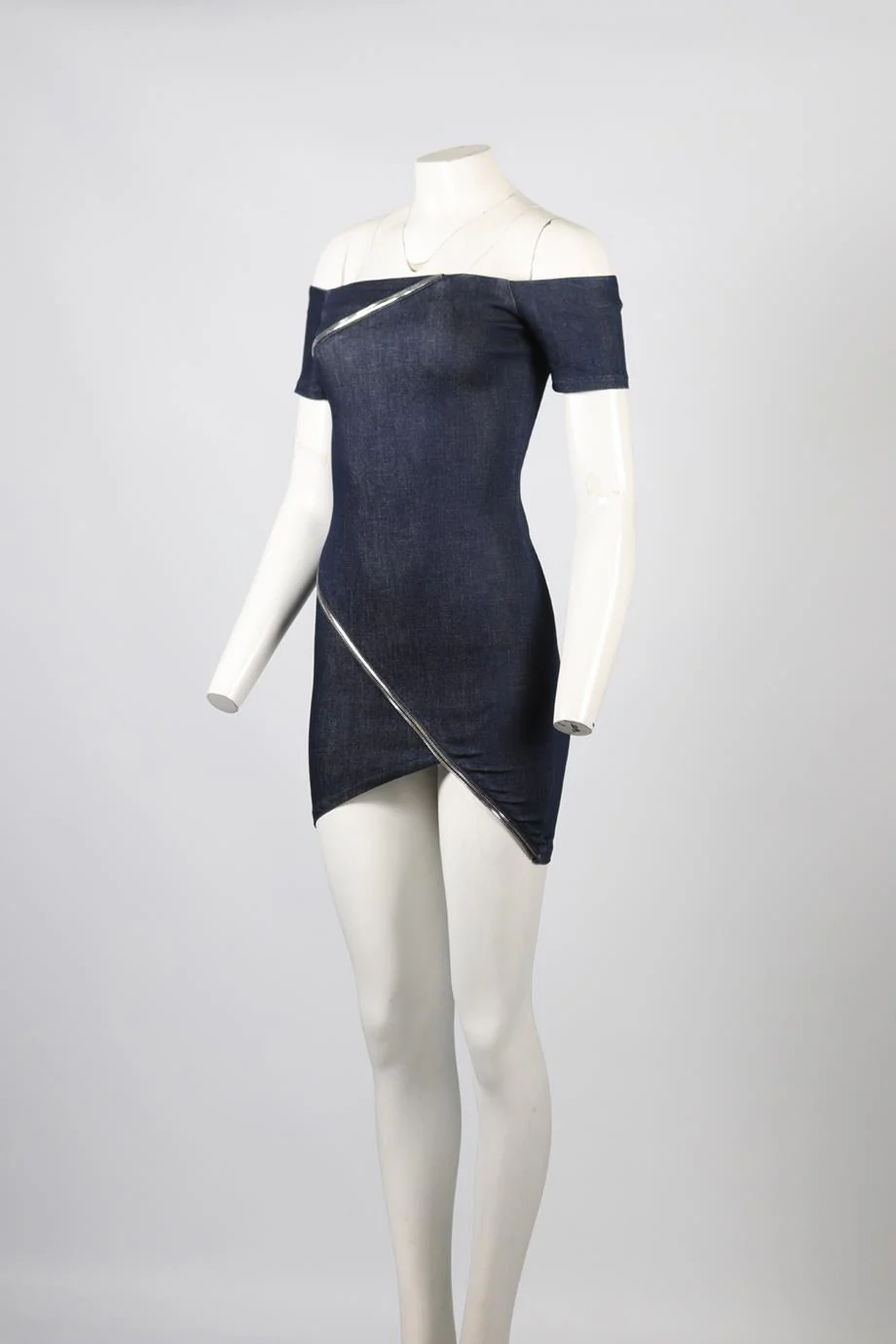 RTA OFF THE SHOULDER DENIM MINI DRESS US 2 UK 6 - Image 3