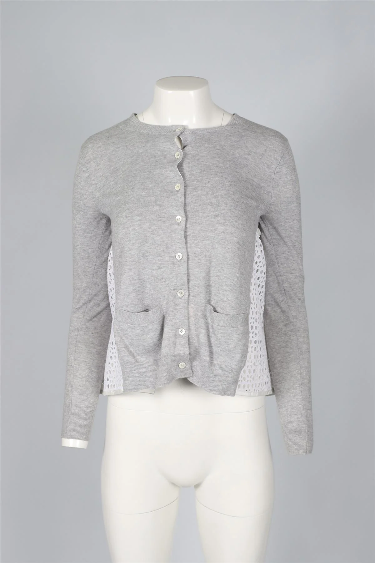 SACAI GREY & WHITE COTTON CARDIGAN UK 6 - Image 2