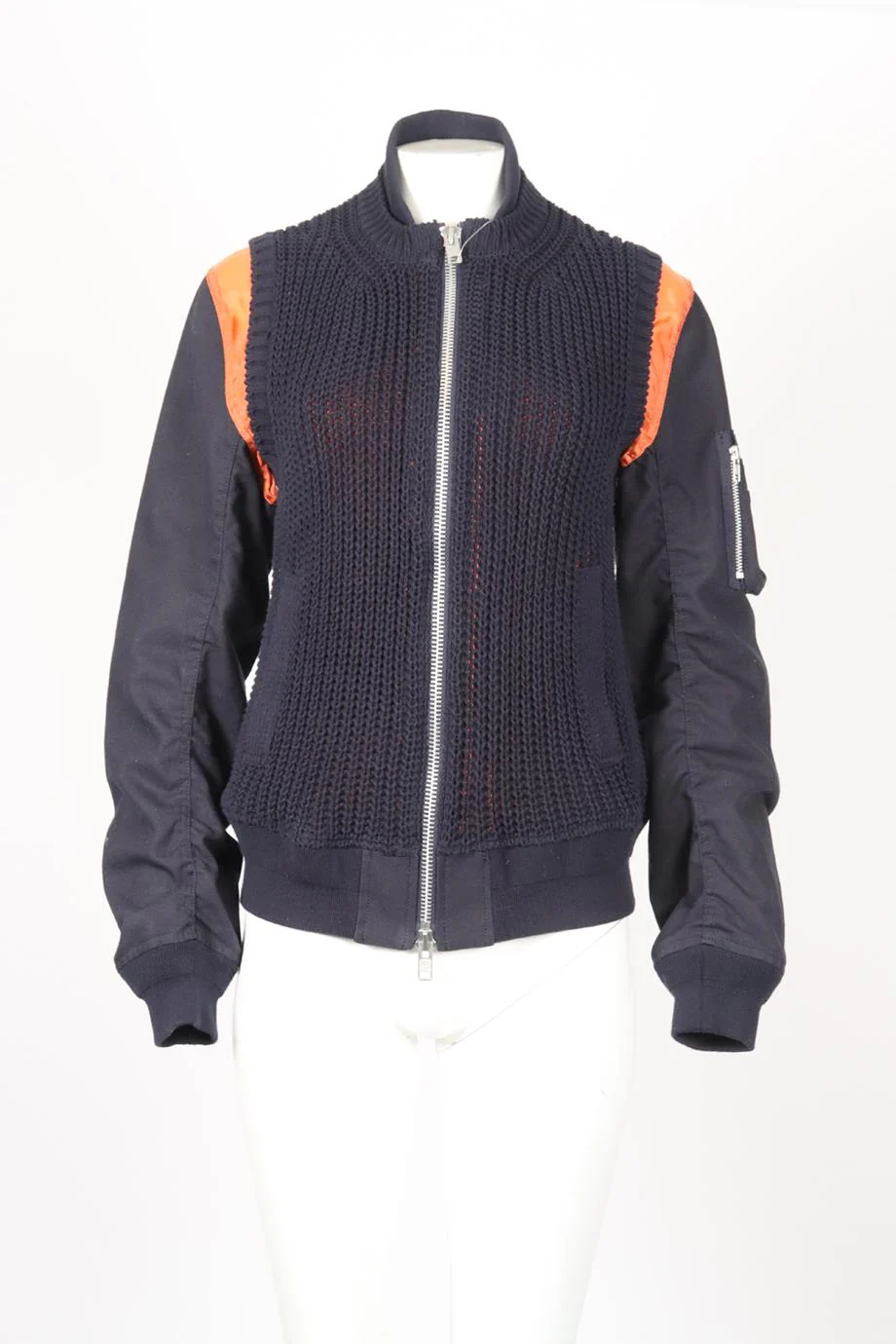 SACAI KNIT AND CANVAS BOMBER JACKET UK 8 - Image 2