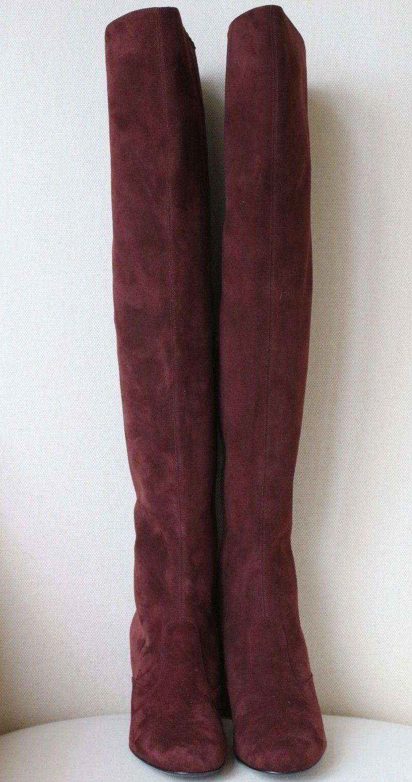 SAINT LAURENT BB 70 OVER-THE-KNEE BURGUNDY SUEDE BOOTS EU 38 UK 5 US 8 - Image 5