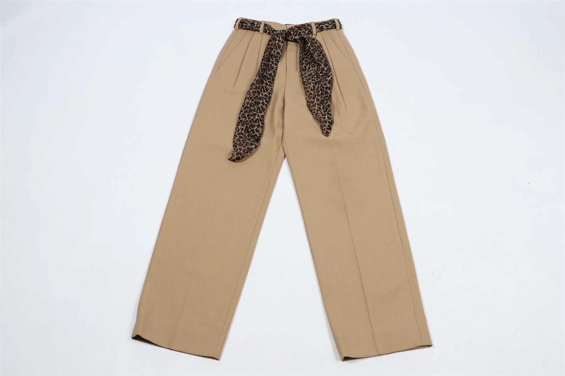 SAINT LAURENT BEIGE COTTON AND WOOL BLEND STRAIGHT LEG PANTS FR 34 UK 6 - Image 2