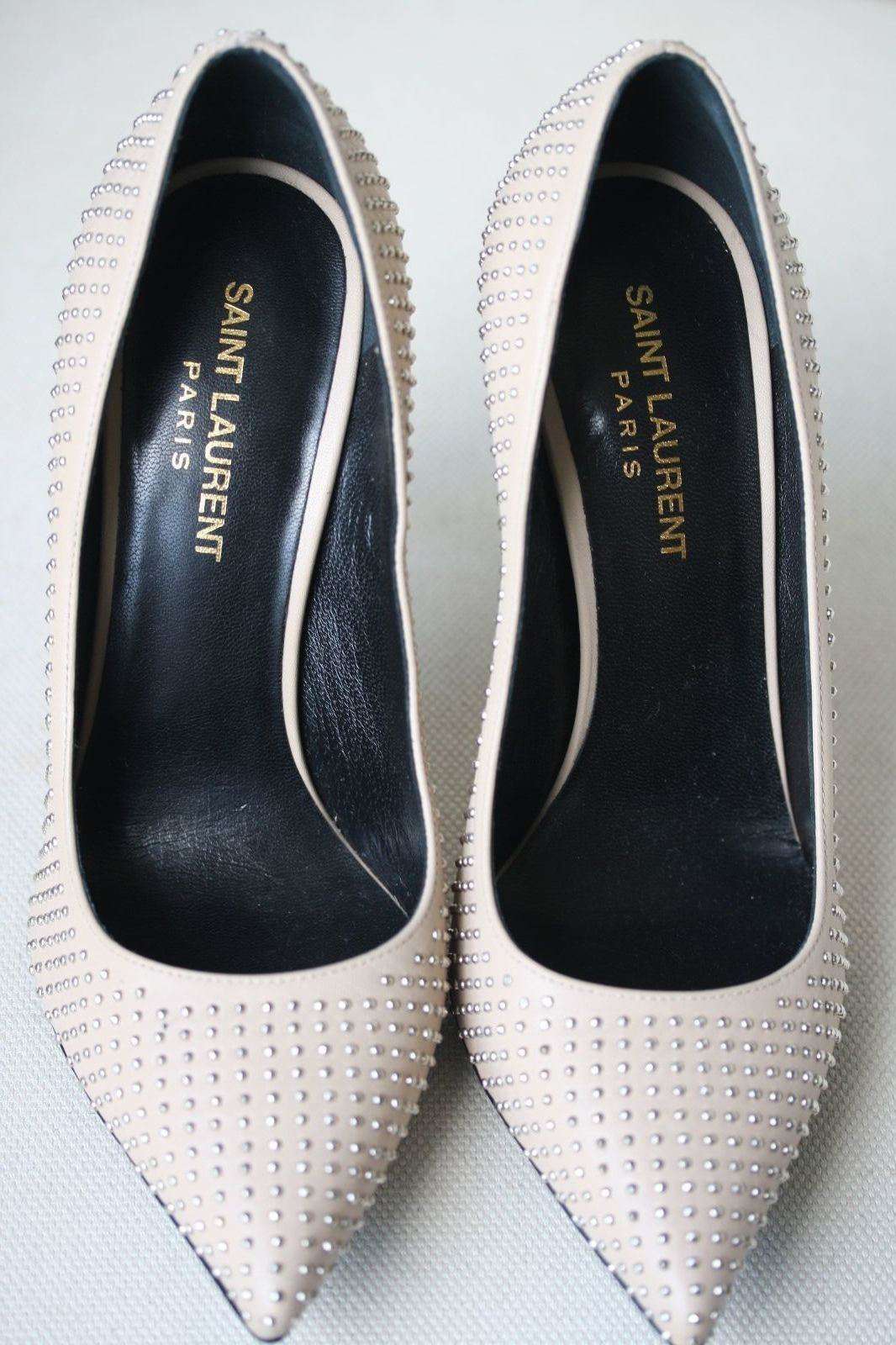 SAINT LAURENT BEIGE LEATHER STUDDED PUMPS HEELS EU 37 UK 4 - Image 3