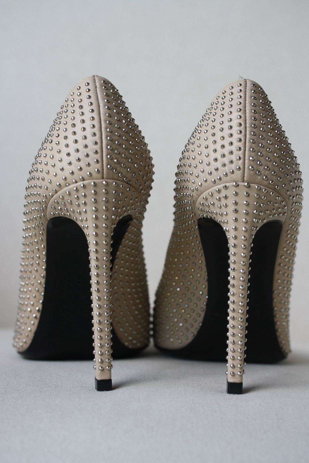 SAINT LAURENT BEIGE LEATHER STUDDED PUMPS HEELS EU 37 UK 4 - Image 4