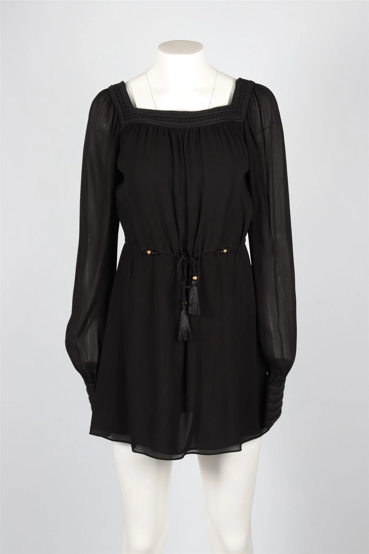 SAINT LAURENT BLACK CREPE MINI DRESS FR 40 UK 12 - Image 2