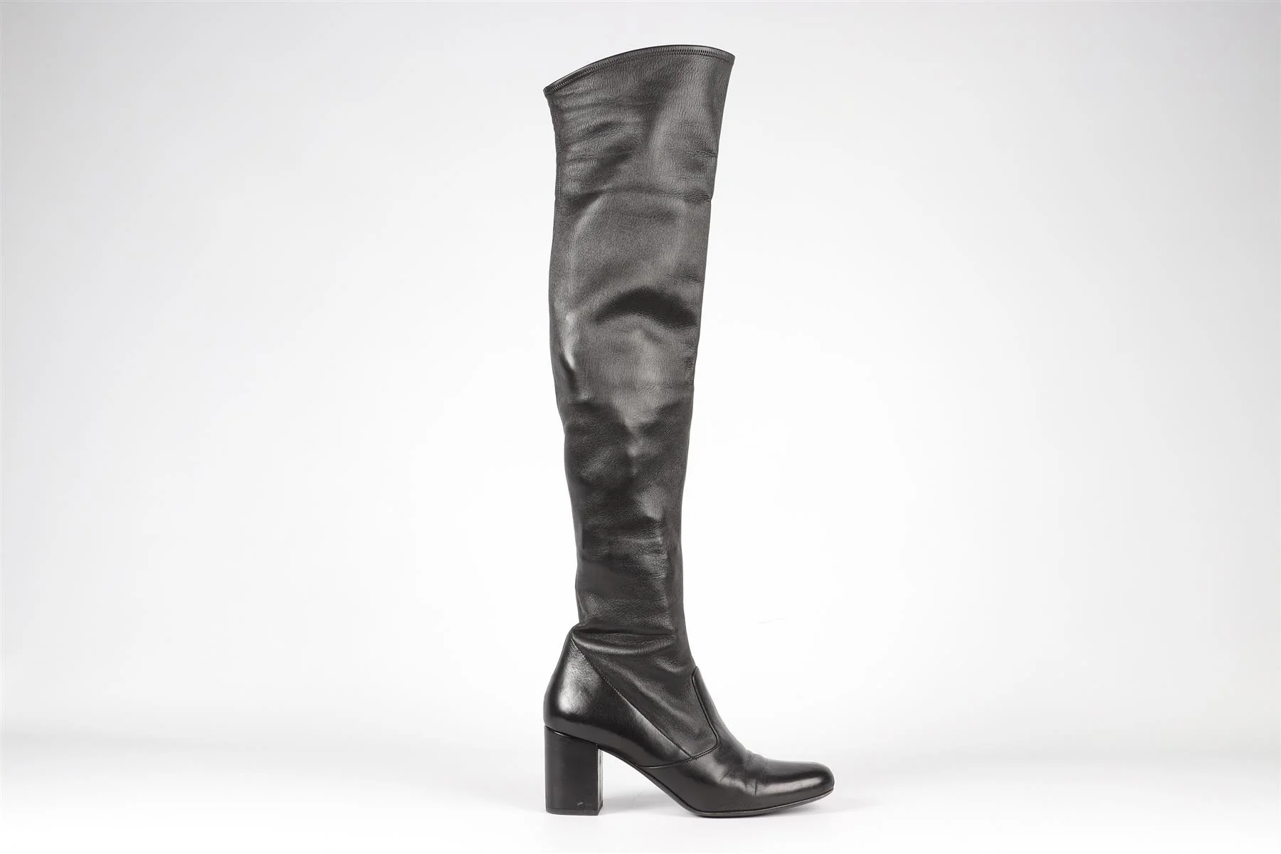 SAINT LAURENT BLACK LEATHER OVER THE KNEE BOOTS EU 39 UK 6 US 9 - Image 2