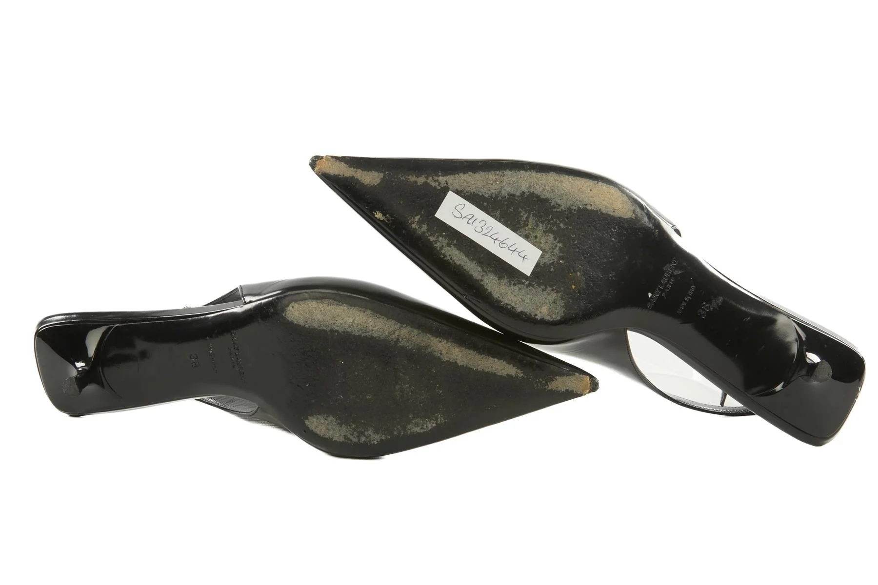 SAINT LAURENT BLACK LEATHER SLINGBACK PUMPS EU 38 UK 5 US 8 - Image 6