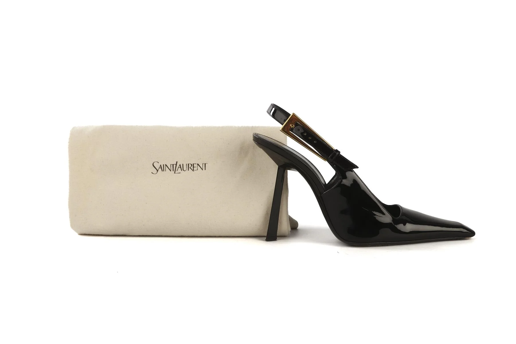 SAINT LAURENT BLACK LEE PATENT LEATHER SLINGBACK PUMPS EU 39.5 UK 6.5 US 9.5 - Image 7