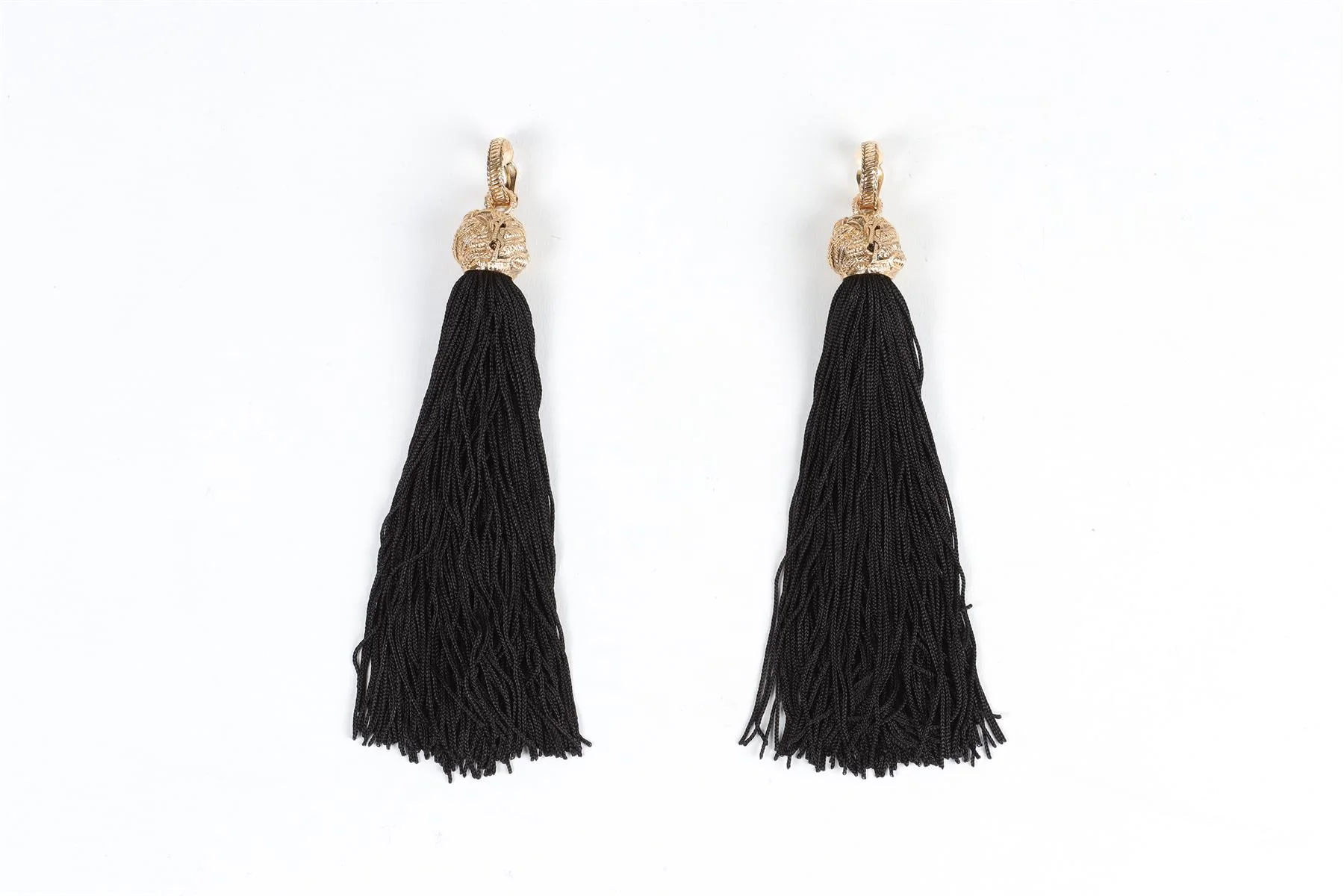 SAINT LAURENT BLACK LOULOU GOLD PLATED TASSEL EARRINGS - Image 2