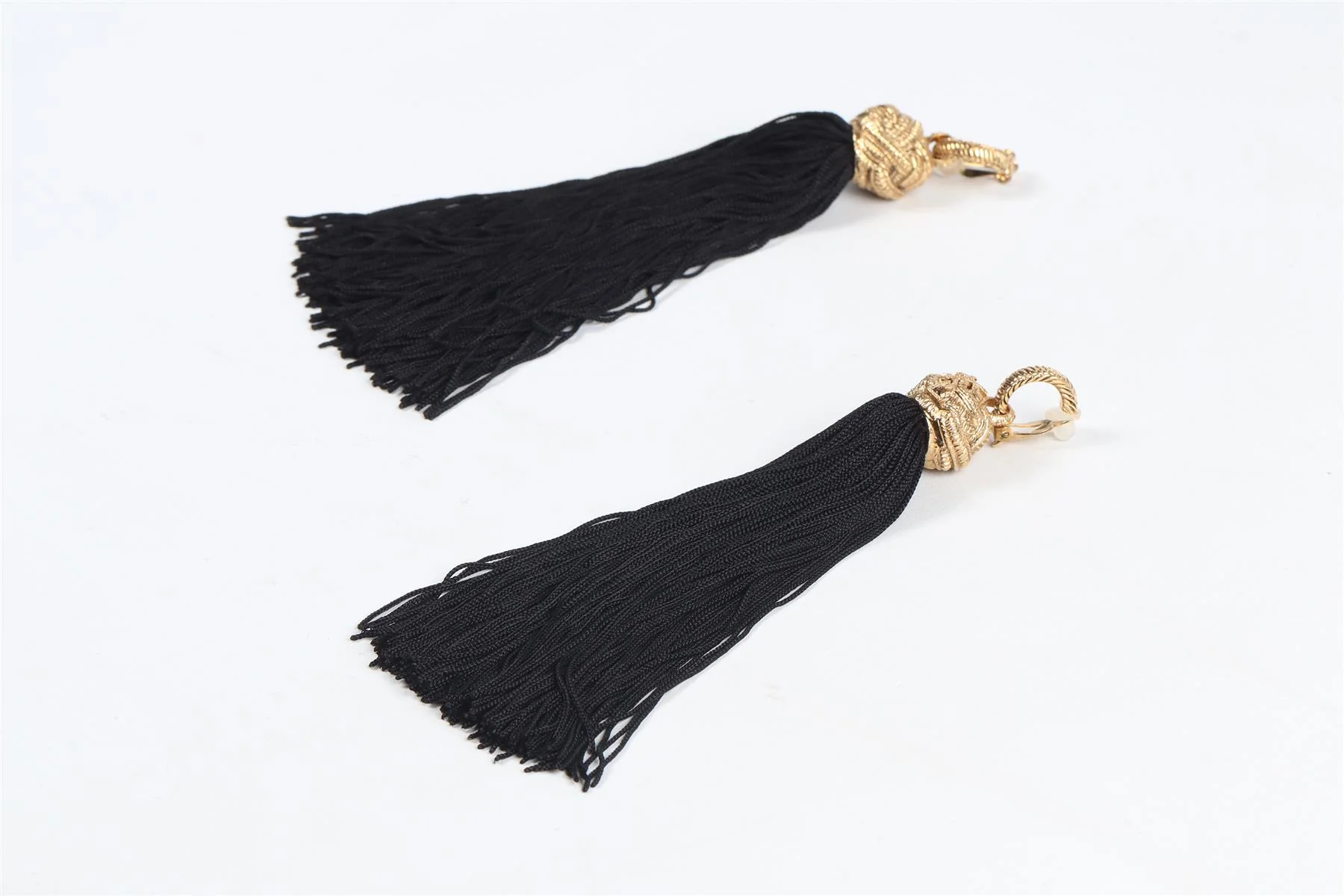 SAINT LAURENT BLACK LOULOU GOLD PLATED TASSEL EARRINGS - Image 3