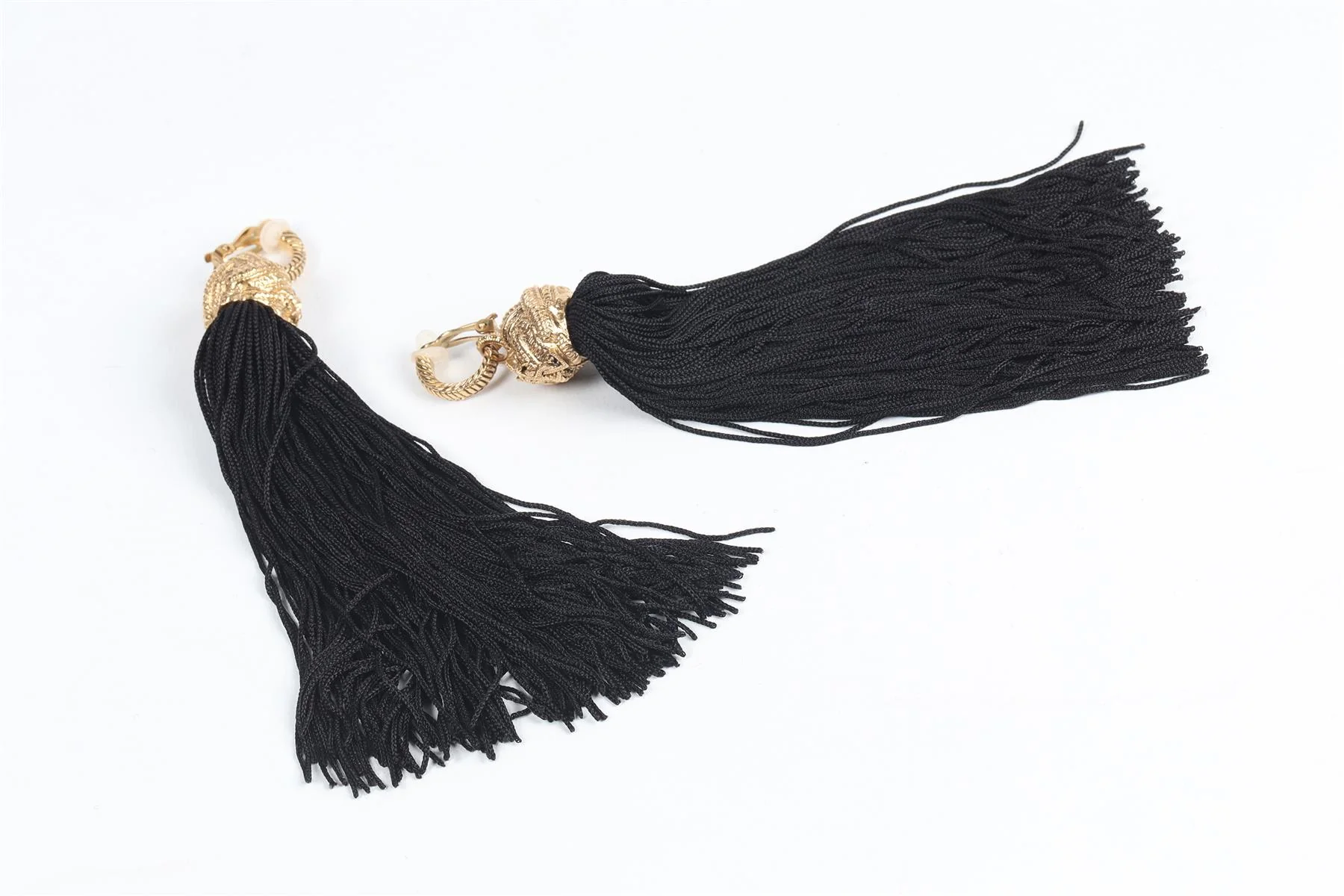 SAINT LAURENT BLACK LOULOU GOLD PLATED TASSEL EARRINGS - Image 6