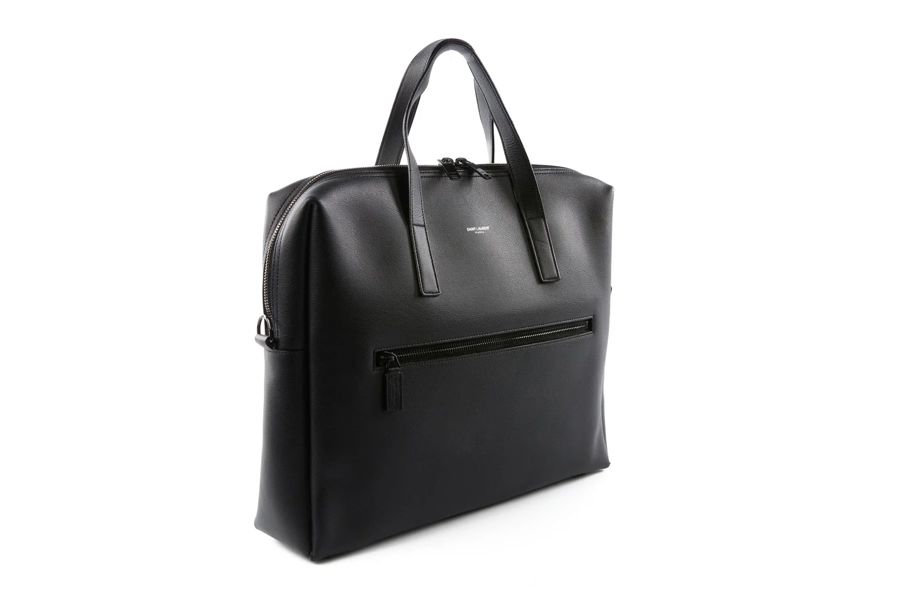 SAINT LAURENT BLACK MEN'S BOLD LEATHER BRIEFCASE - Image 3