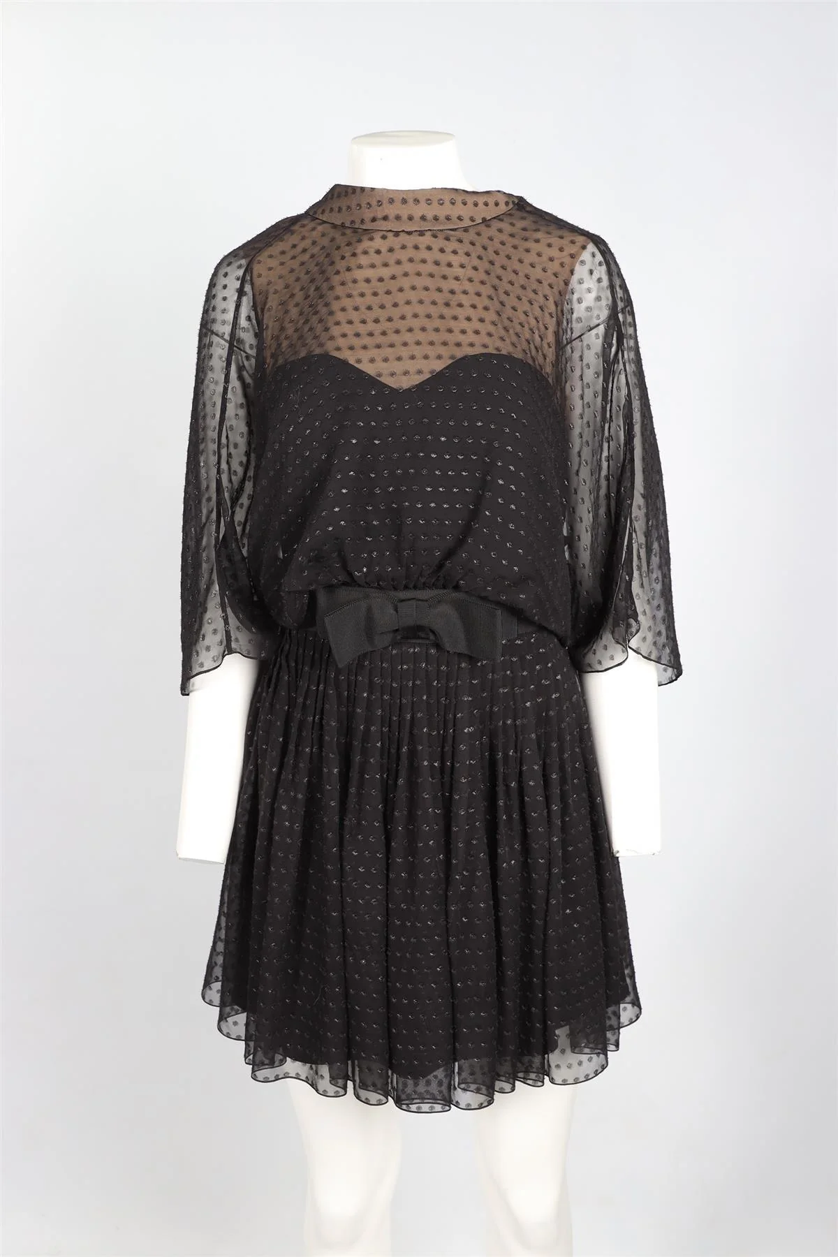 SAINT LAURENT BLACK SILK MINI DRESS FR 38 UK 10 - Image 2