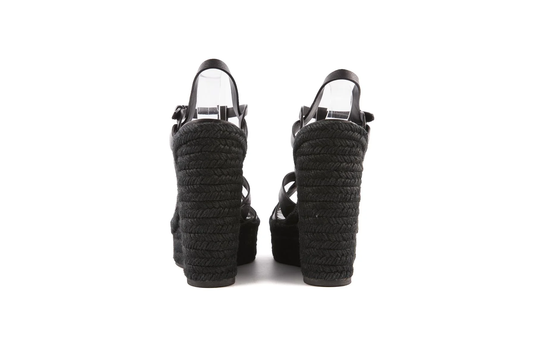SAINT LAURENT BLACK TRIBUTE LEATHER WEDGE ESPADRILLES EU 40 UK 7 US 10 - Image 5