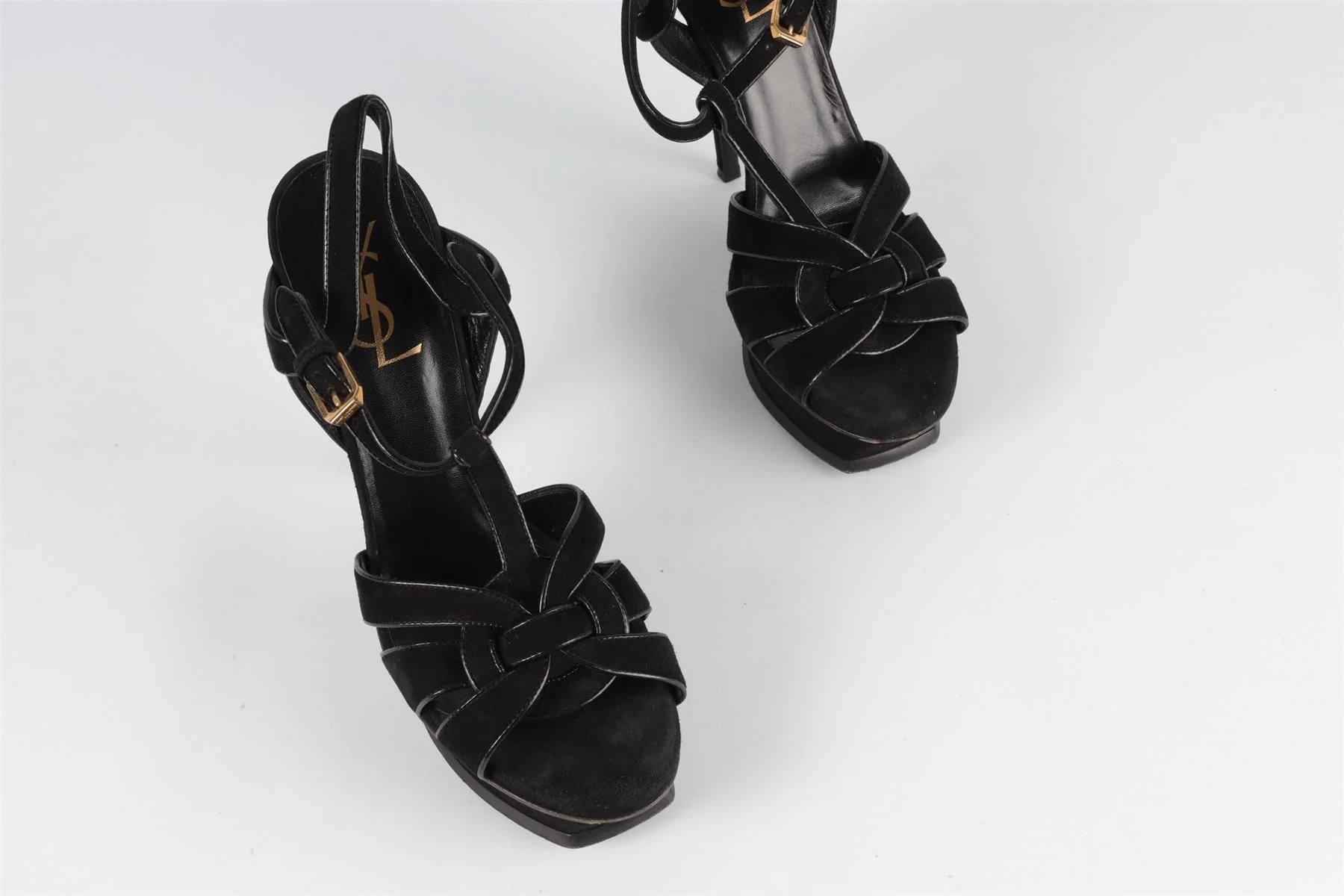 SAINT LAURENT BLACK TRIBUTE SUEDE PLATFORM SANDALS EU 38.5 UK 5.5 US 8.5 - Image 4