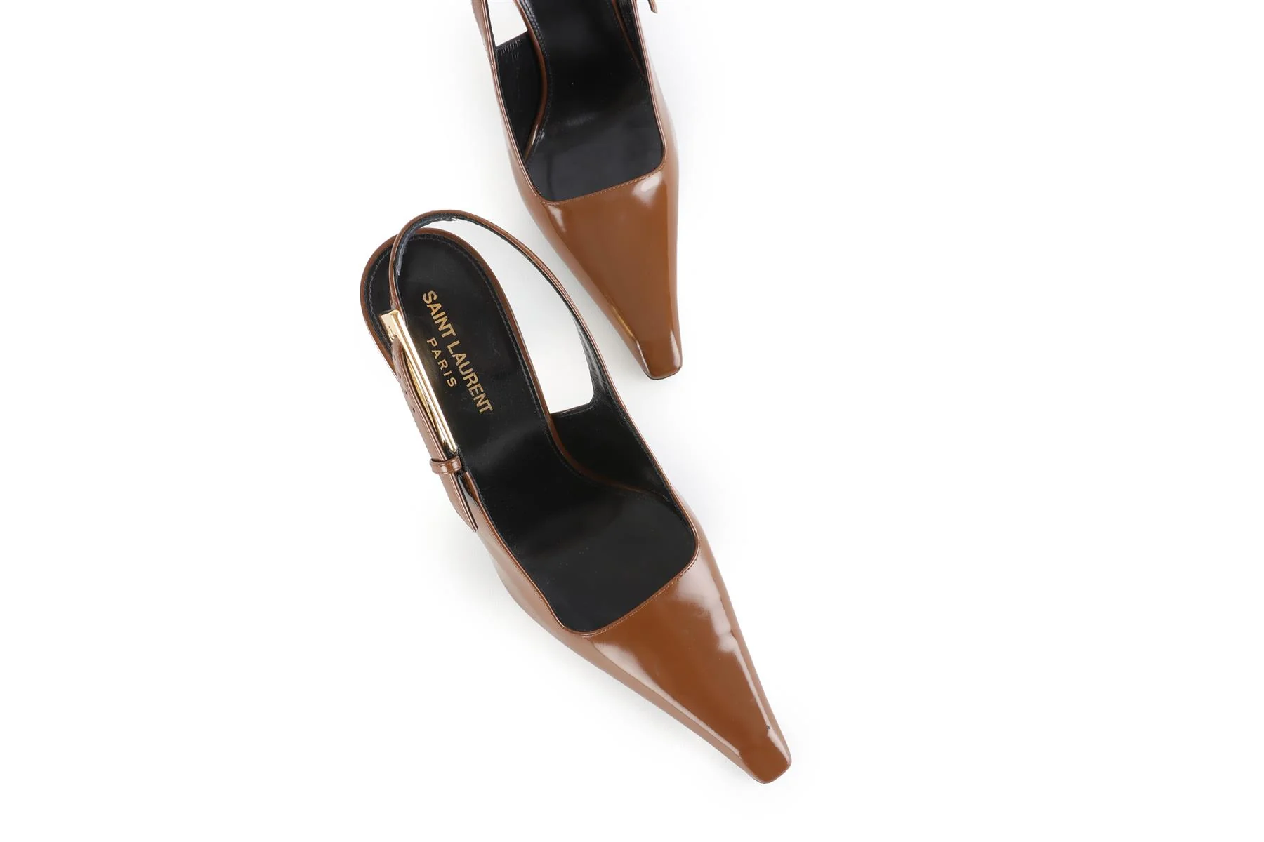 SAINT LAURENT BROWN LEATHER SLINGBACK PUMPS EU 39.5 UK 6.5 US 9.5 - Image 4