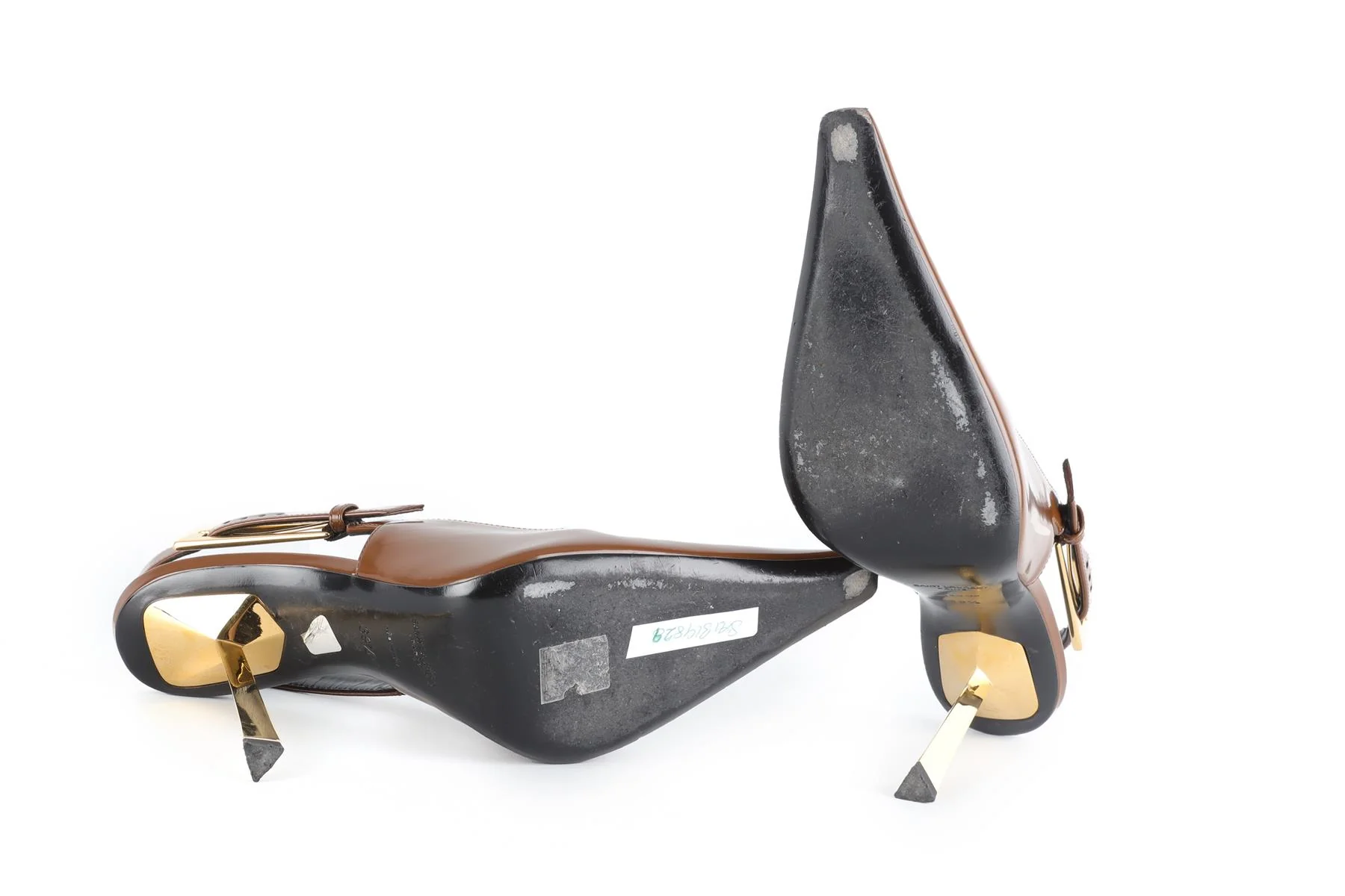 SAINT LAURENT BROWN LEATHER SLINGBACK PUMPS EU 39.5 UK 6.5 US 9.5 - Image 6