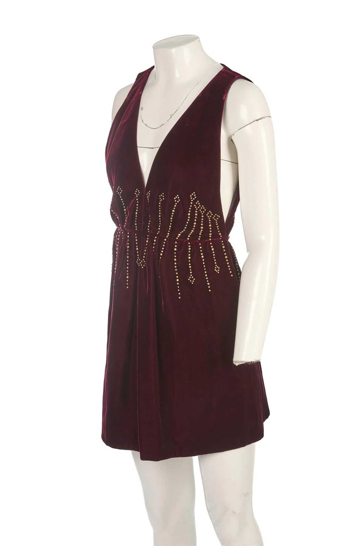 SAINT LAURENT BURGUNDY VELVET MINI DRESS FR 36 UK 8 - Image 3