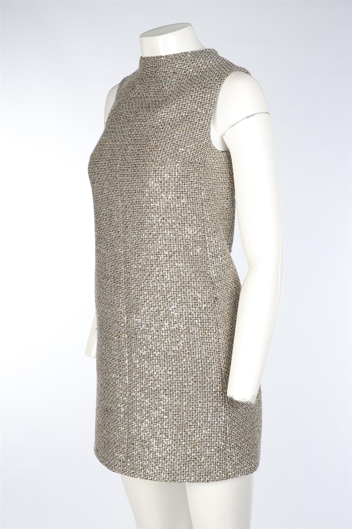 SAINT LAURENT GOLD COTTON MINI DRESS FR 34 UK 6 - Image 3
