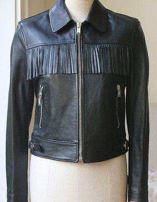 SAINT LAURENT NAPPA LEATHER FRINGE PERFECTO JACKET UK 8 - Image 2