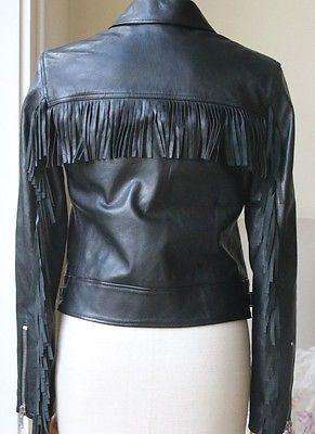SAINT LAURENT NAPPA LEATHER FRINGE PERFECTO JACKET UK 8 - Image 5
