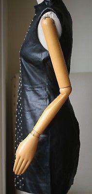 SAINT LAURENT SLEEVELESS LEATHER STUDDED MINI DRESS UK 10 - Image 4