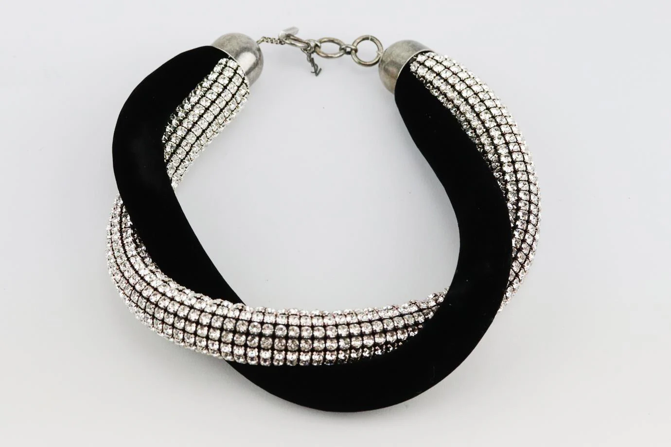 SAINT LAURENT TWISTED CRYSTAL EMBELLISHED VELVET NECKLACE - Image 2