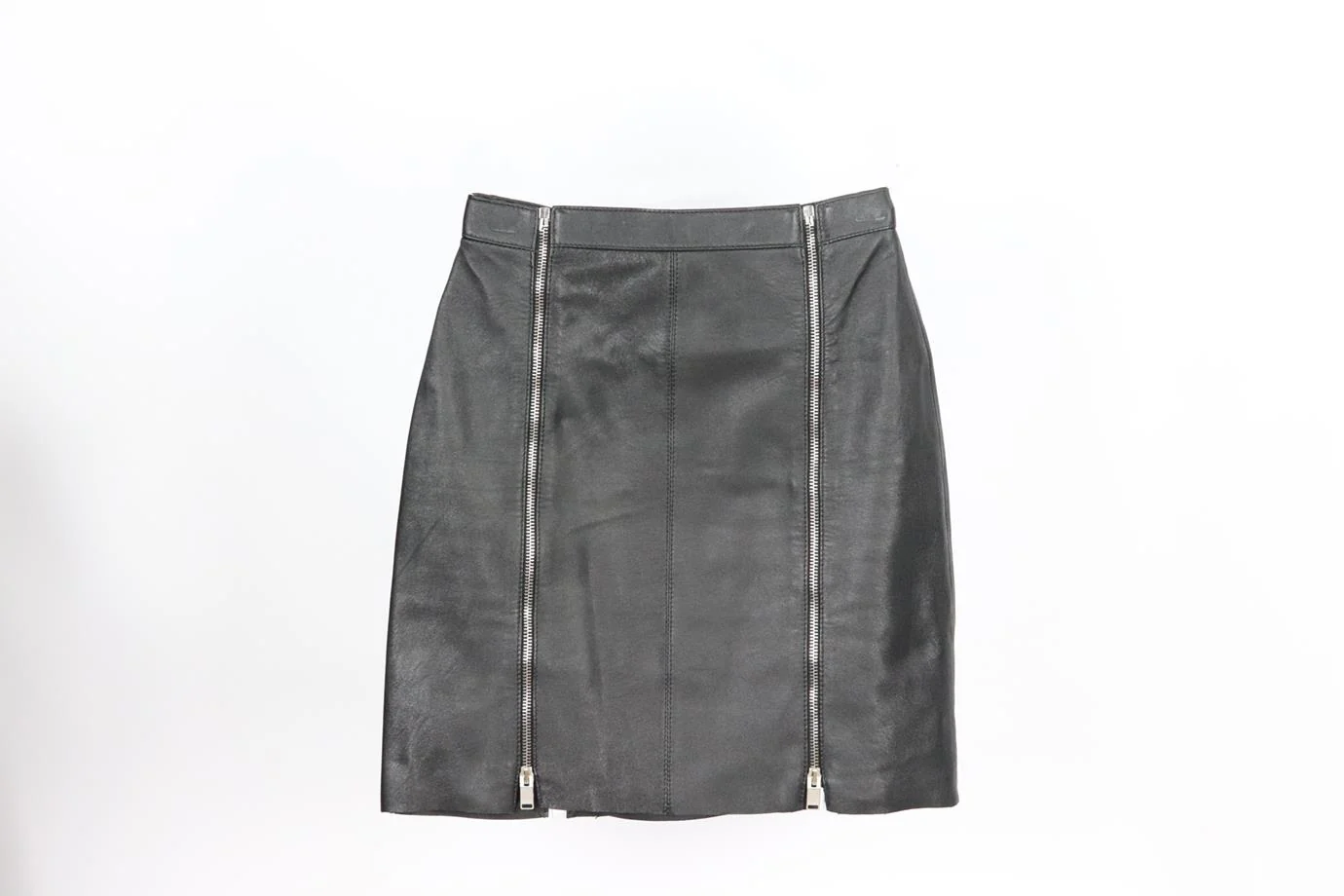 SAINT LAURENT ZIP DETAILED LEATHER MINI SKIRT FR 36 UK 8 - Image 2