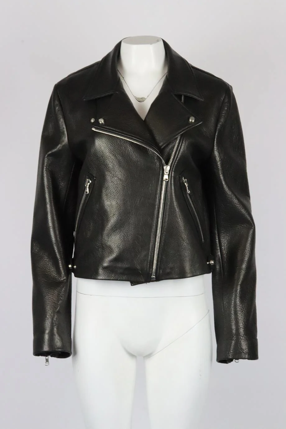 SALLY LAPOINTE FAUX FUR TRIMMED LEATHER BIKER JACKET US 8 UK 12 - Image 2