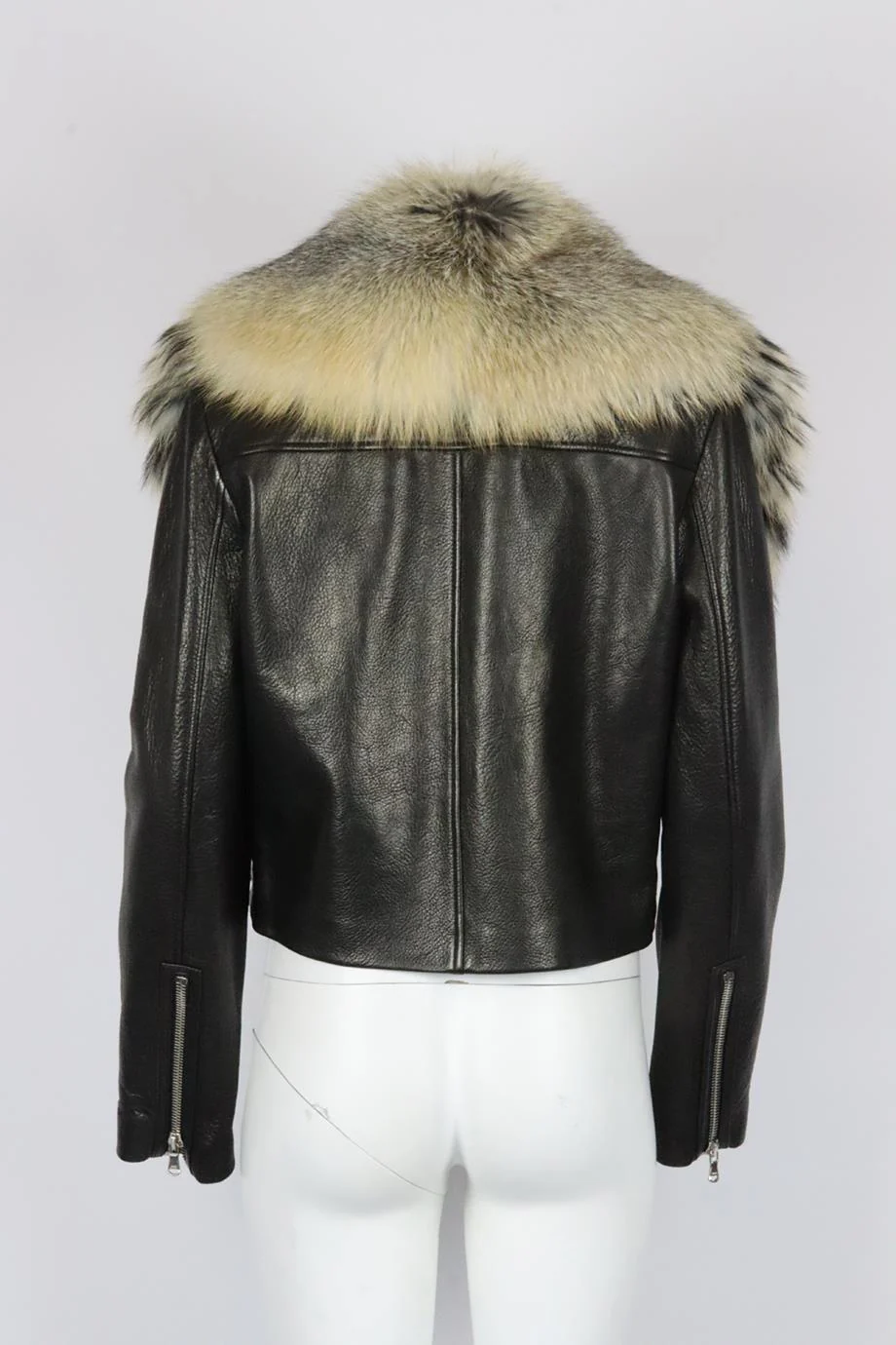 SALLY LAPOINTE FAUX FUR TRIMMED LEATHER BIKER JACKET US 8 UK 12 - Image 4